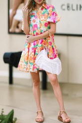 Floral Collar Buttoned Babydoll Dress